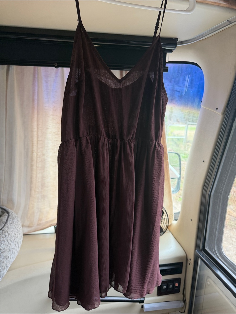 Commense Deep Brown Sleeveless V-Neck Cape Dress